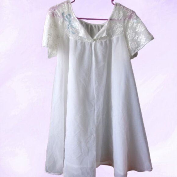 Radcliffe vintage coquette nightgown nightie lingerie bow lace in white/ivory L - Picture 1 of 11
